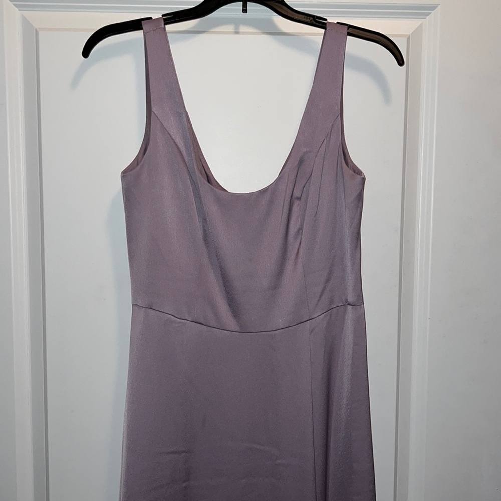 Light purple formal satin dress from David’s bridal